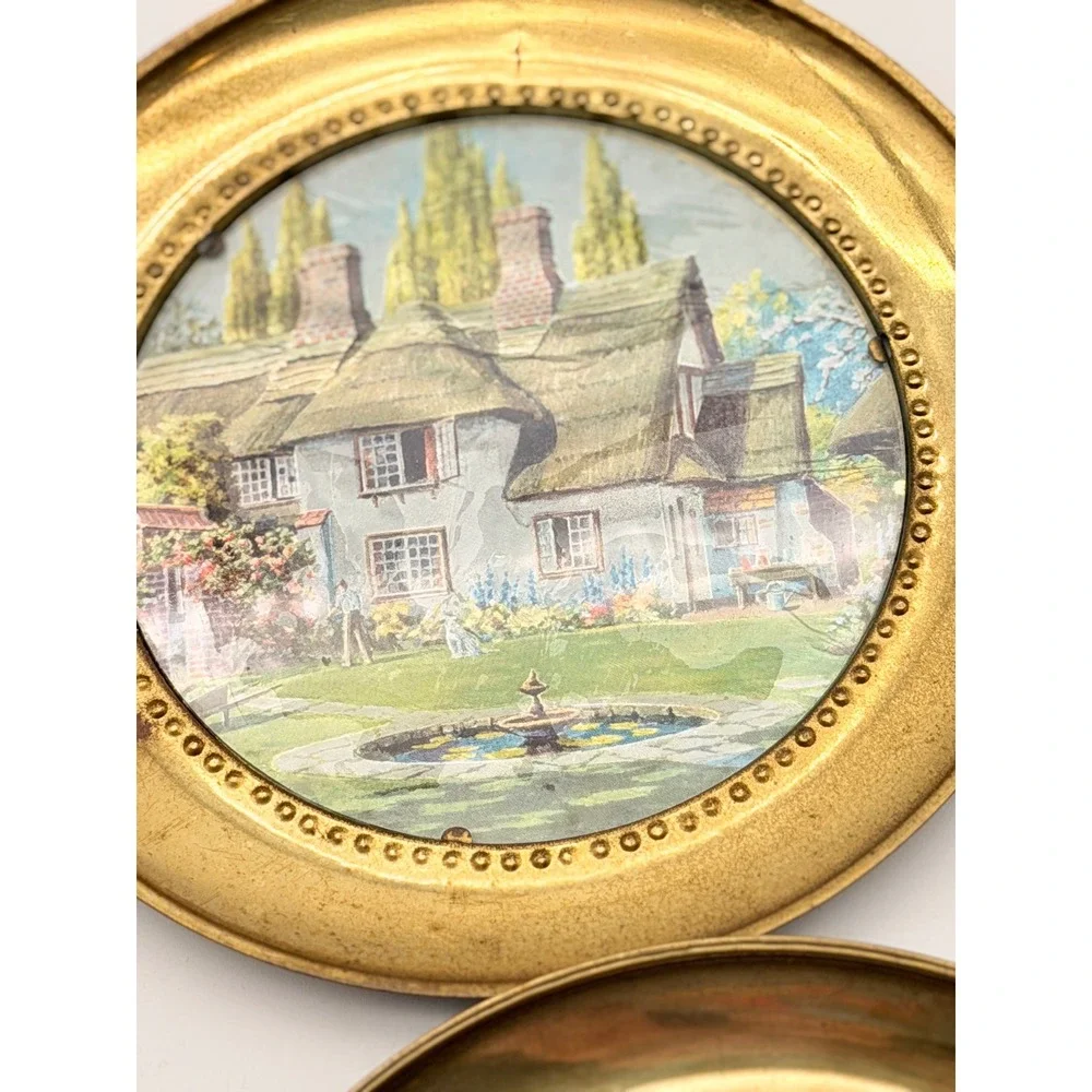 Vintage Brass Tone English Country Cottage Garden Wall Plates Set of 6
